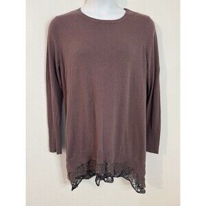 LOGO Lori Goldstein Womens Sweater XL Purple Knit Lace Hem Lagenlook